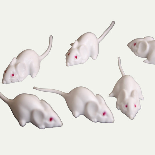 Mice - White Mouse Set - Red Eyes - 1" - 6 Pieces - 203-3-18-WH