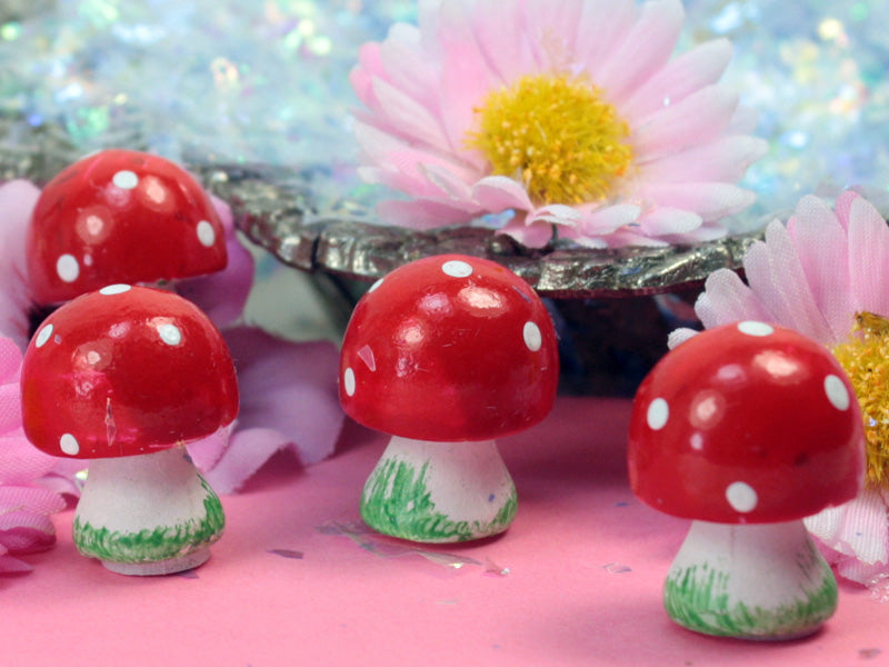 Red - Button Mushrooms- Set of 4 - 205-0216