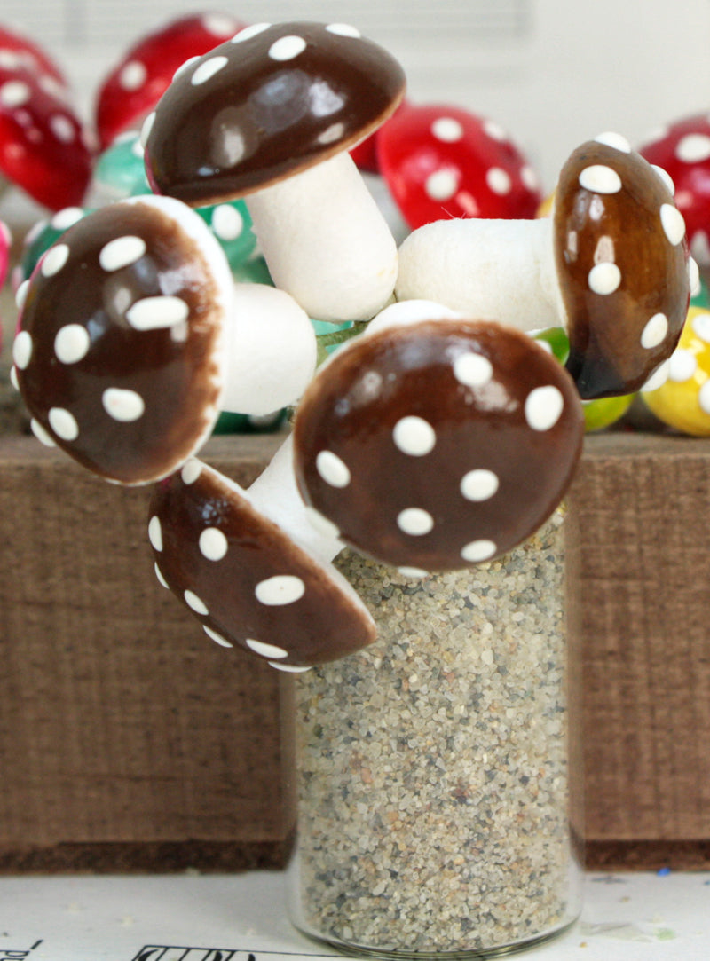 Brown - Large Cotton Spun Mushrooms - Set of 10 - (218-0118)