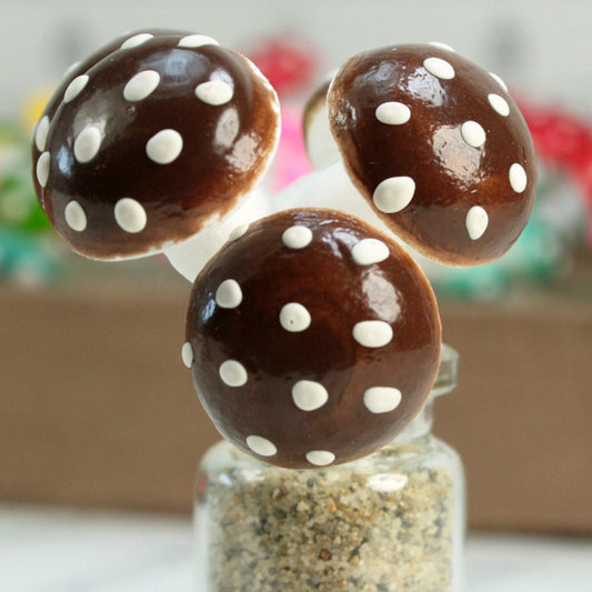 Brown - Large Cotton Spun Mushrooms - Set of 10 - (218-0118)