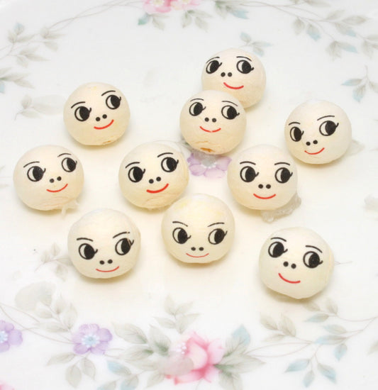 Doll Heads - 1/2" Spun Cotton with Faces - Set of 10 -703-0123