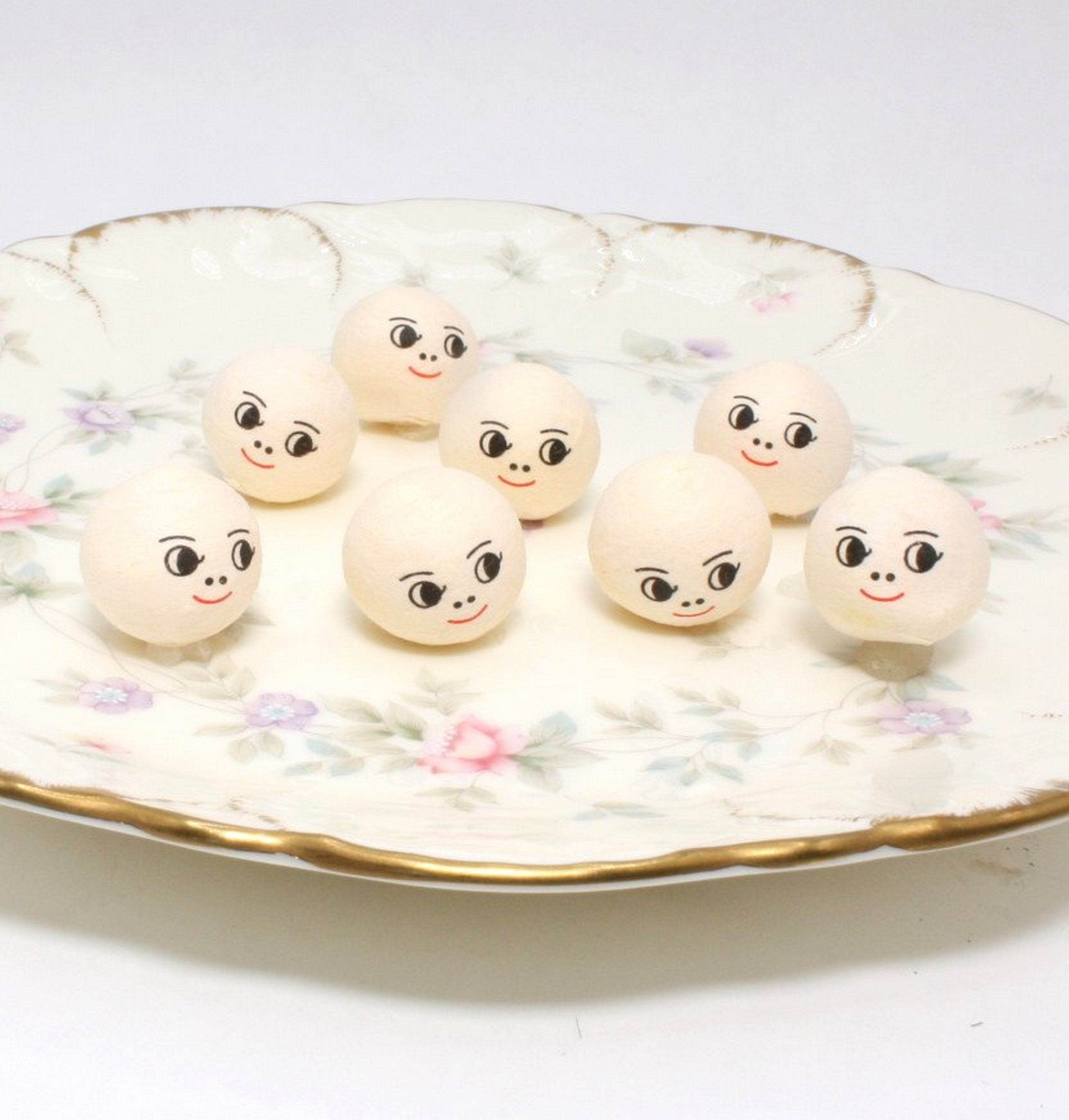 Doll Heads - 3/4" Spun Cotton with Faces - Set of 10 - 703-0183