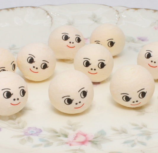 Doll Heads - 3/4" Spun Cotton with Faces - Set of 10 - 703-0183