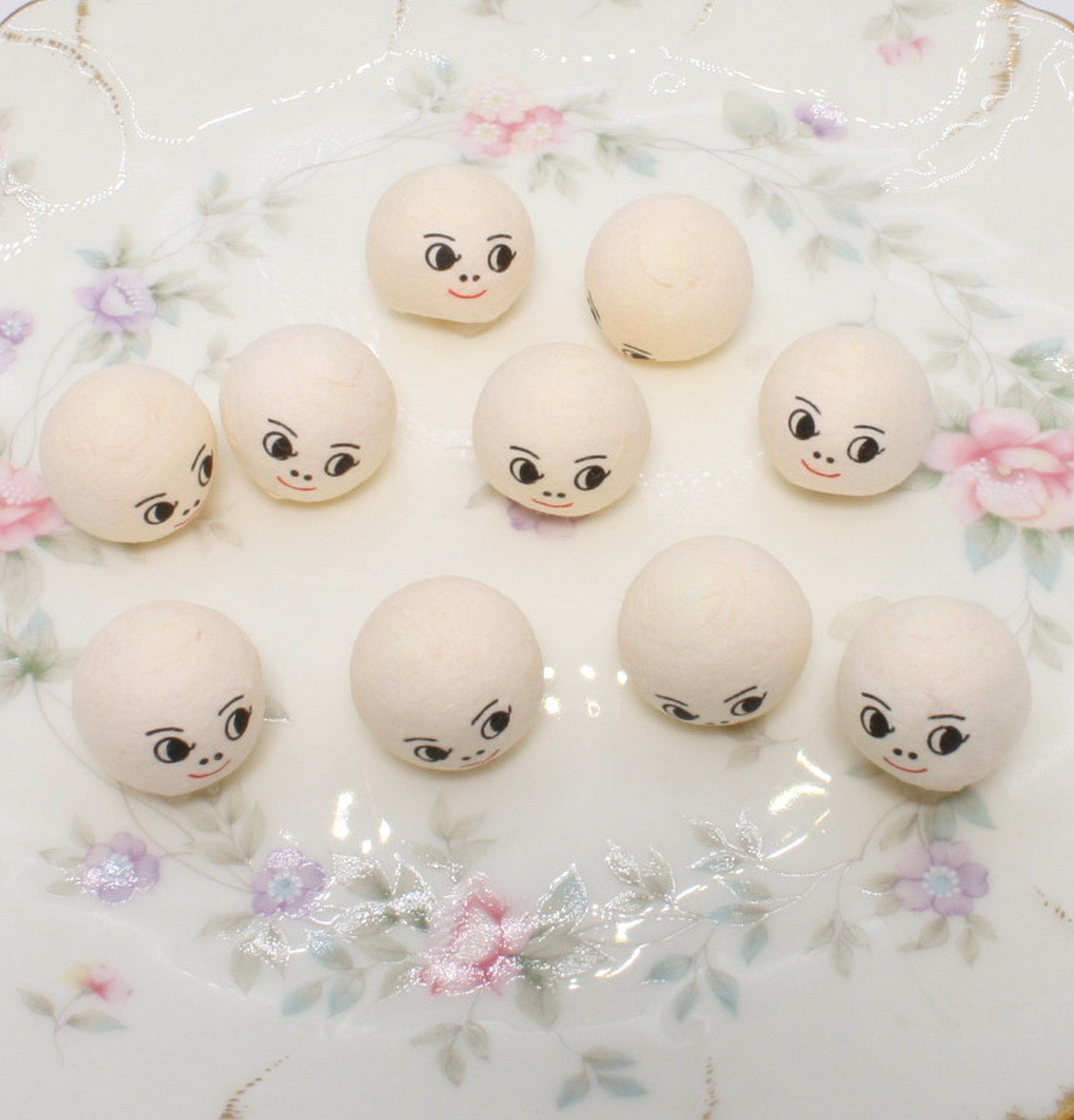 Doll Heads - 3/4" Spun Cotton with Faces - Set of 10 - 703-0183