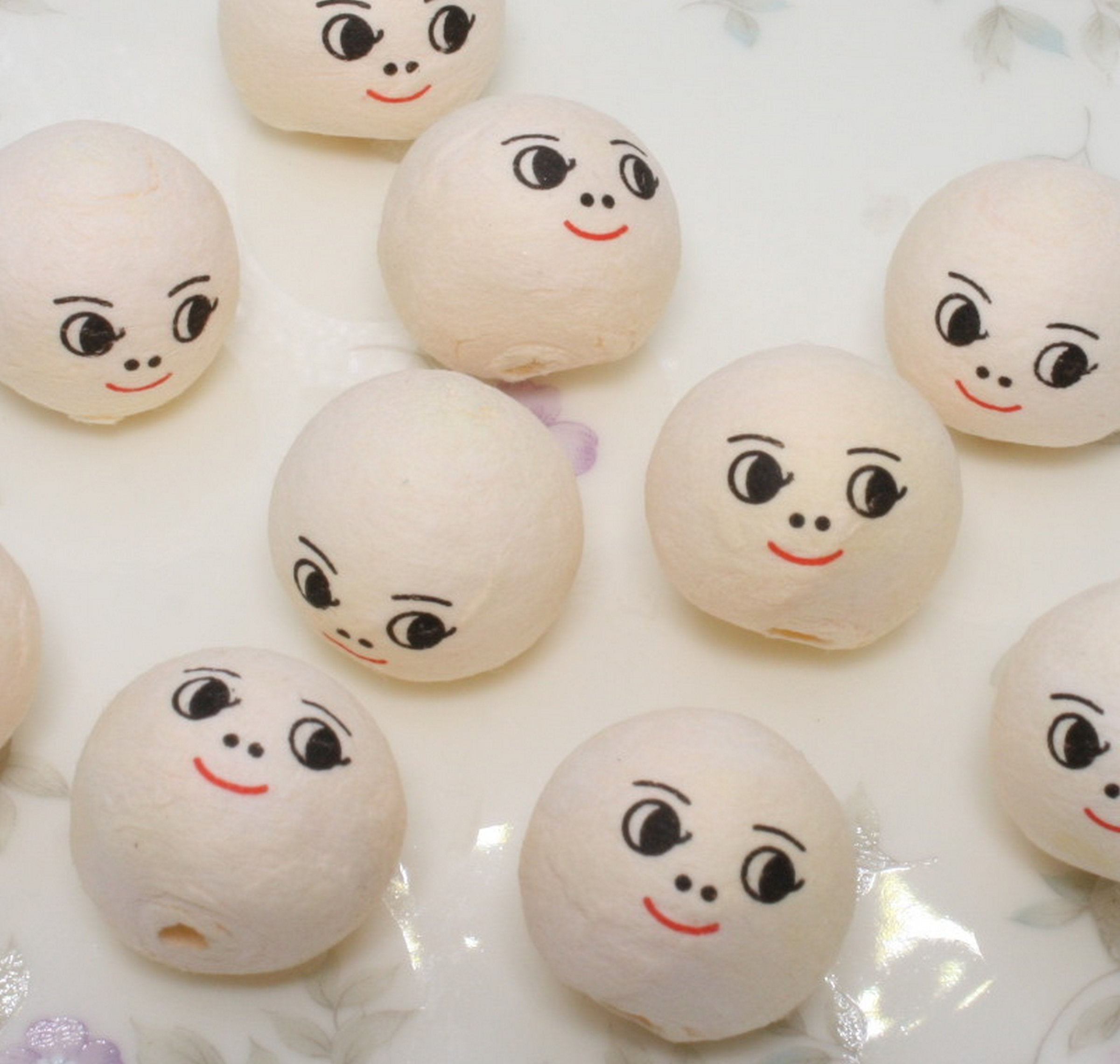 Doll Heads - 3/4" Spun Cotton with Faces - Set of 10 - 703-0183