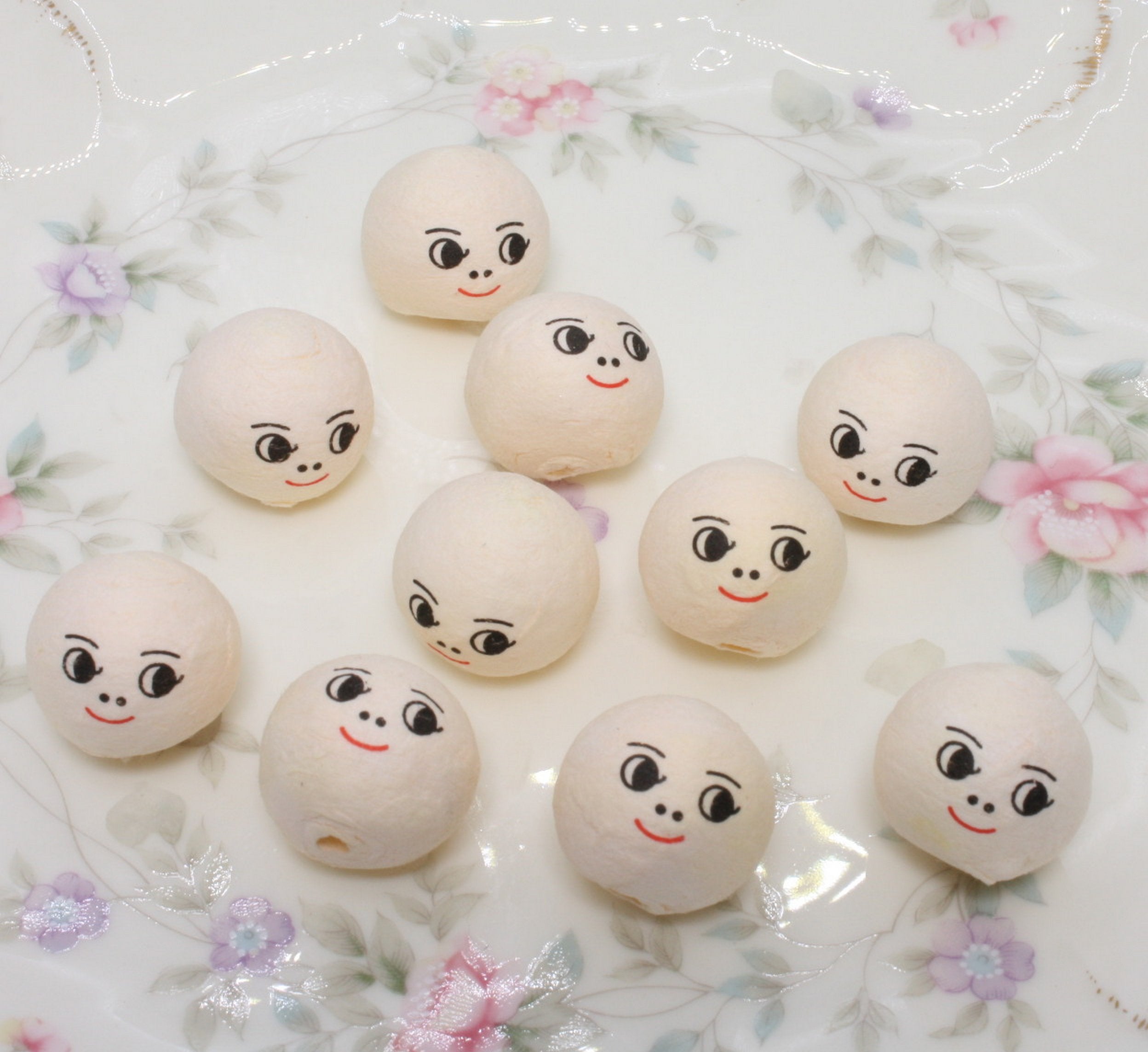 Doll Heads - 3/4" Spun Cotton with Faces - Set of 10 - 703-0183