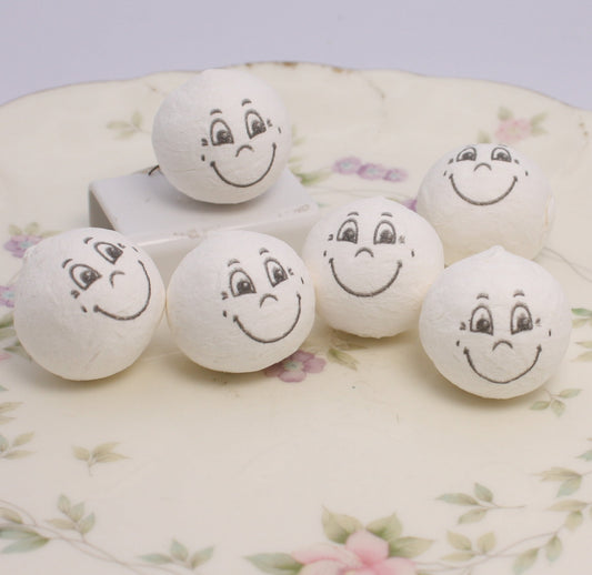 Big Smile White Cotton Doll Heads Set of 10 | Glittered