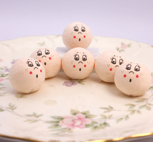 Surprised Face Spun Cotton Doll Heads Set of 10 | Glittered