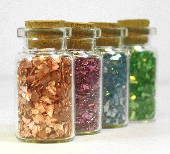 4 Bottle Set - Blue Green Lilac Seashell Super Shards 311-SSG2