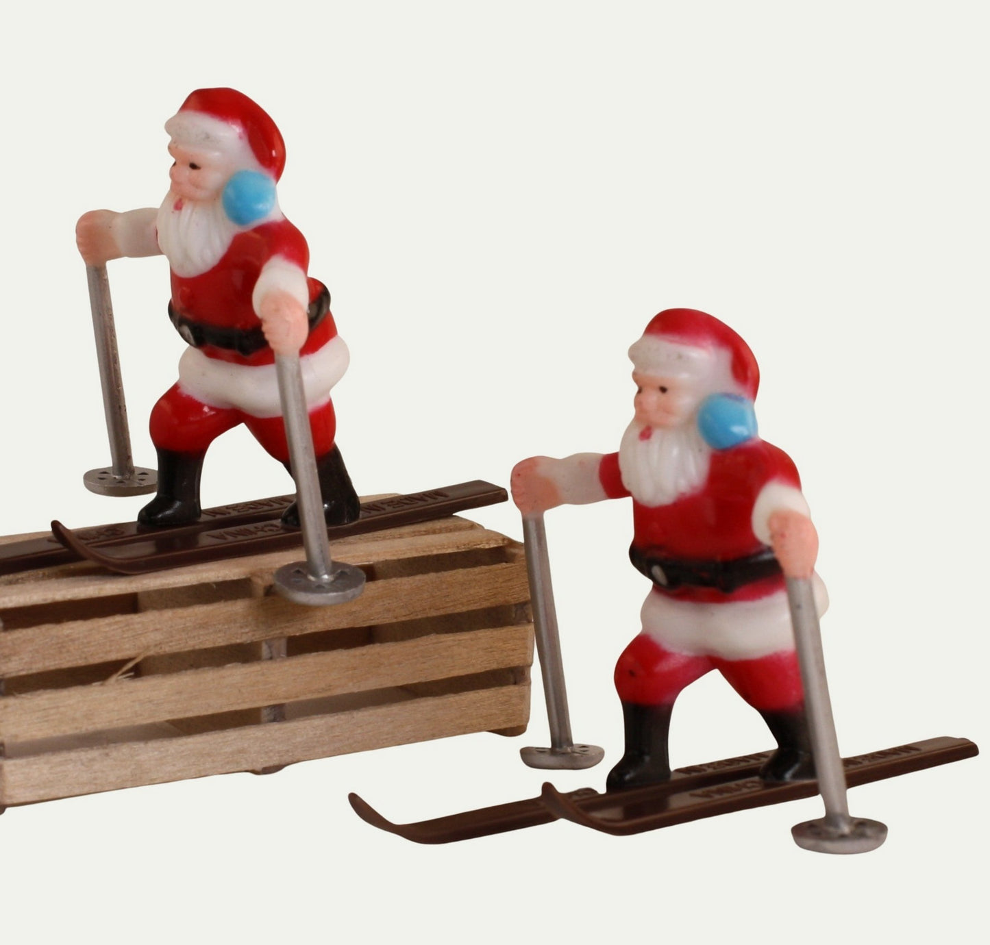 Santa Skiers - 1960 Vintage Style - Two Retro Figures  - 204-8826