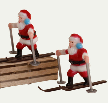 Santa Skiers - 1960 Vintage Style - Two Retro Figures  - 204-8826