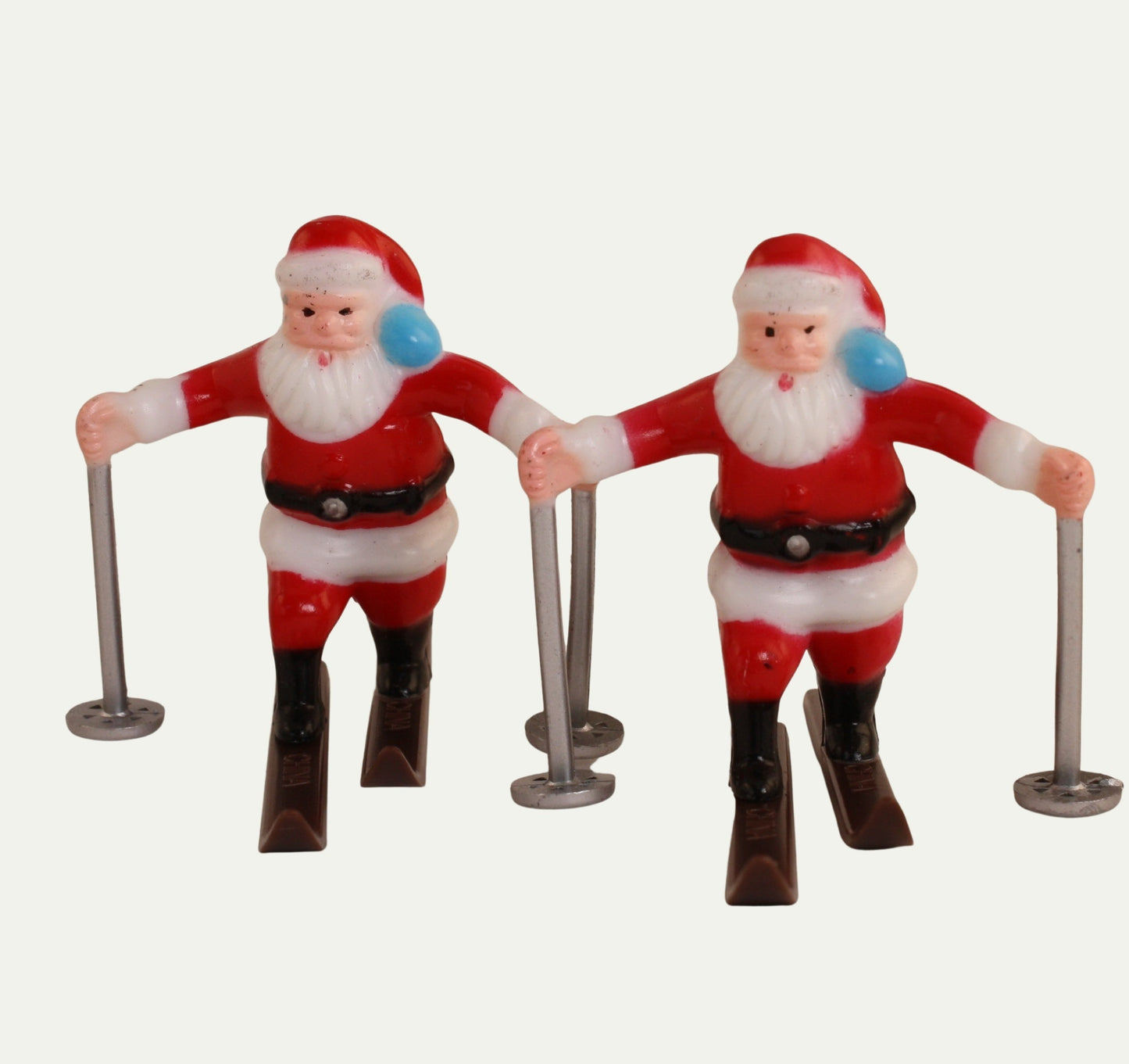 Santa Skiers - 1960 Vintage Style - Two Retro Figures  - 204-8826