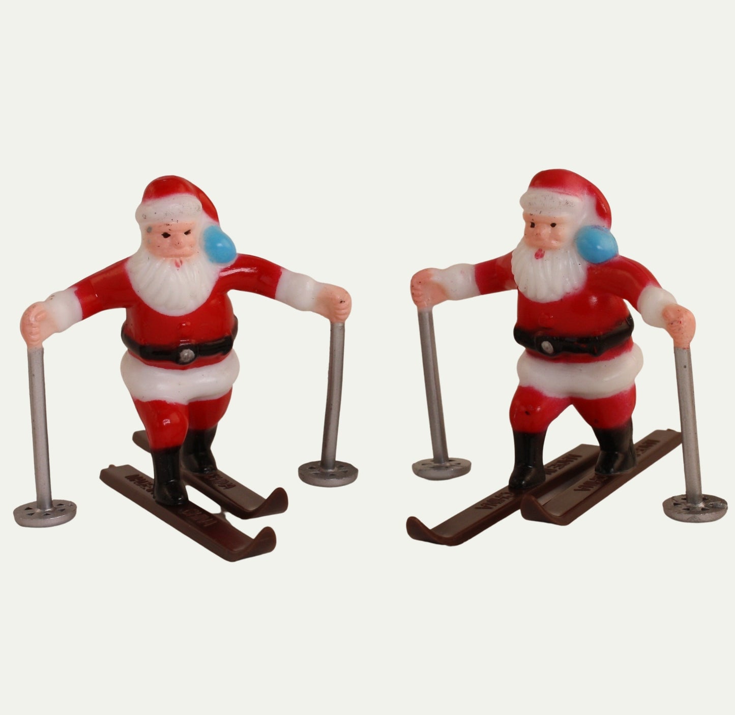 Santa Skiers - 1960 Vintage Style - Two Retro Figures  - 204-8826