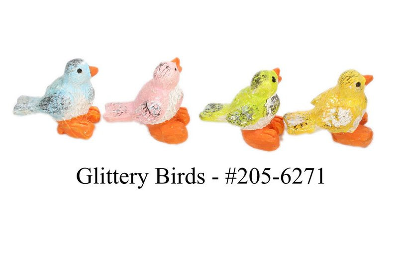 Birds - Glittery - 5/8" Tall - Set of 4  - 205-6271
