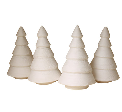 Christmas Tree - 3" Tall White Spun Cotton - Set of 4 - 218-0160