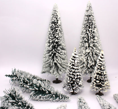 Snowy 4" to 8" Miniature Trees - German - 14 Pcs Set - 218-0521