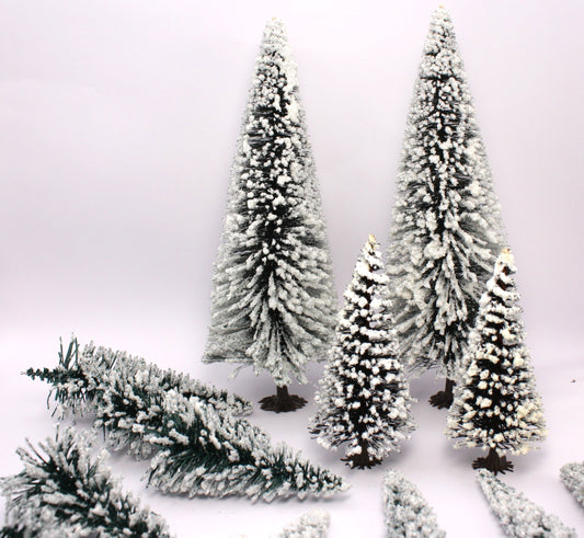 Snowy 4" to 8" Miniature Trees - German - 14 Pcs Set - 218-0521