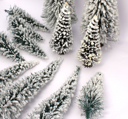 Snowy 4" to 8" Miniature Trees - German - 14 Pcs Set - 218-0521