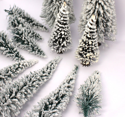 Snowy 4" to 8" Miniature Trees - German - 14 Pcs Set - 218-0521