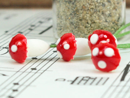 Red - Plaster - Small Mushrooms - Set of 10 - 3/8" - 703-0810