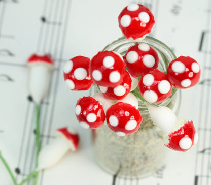 Red - Plaster - Small Mushrooms - Set of 10 - 3/8" - 703-0810