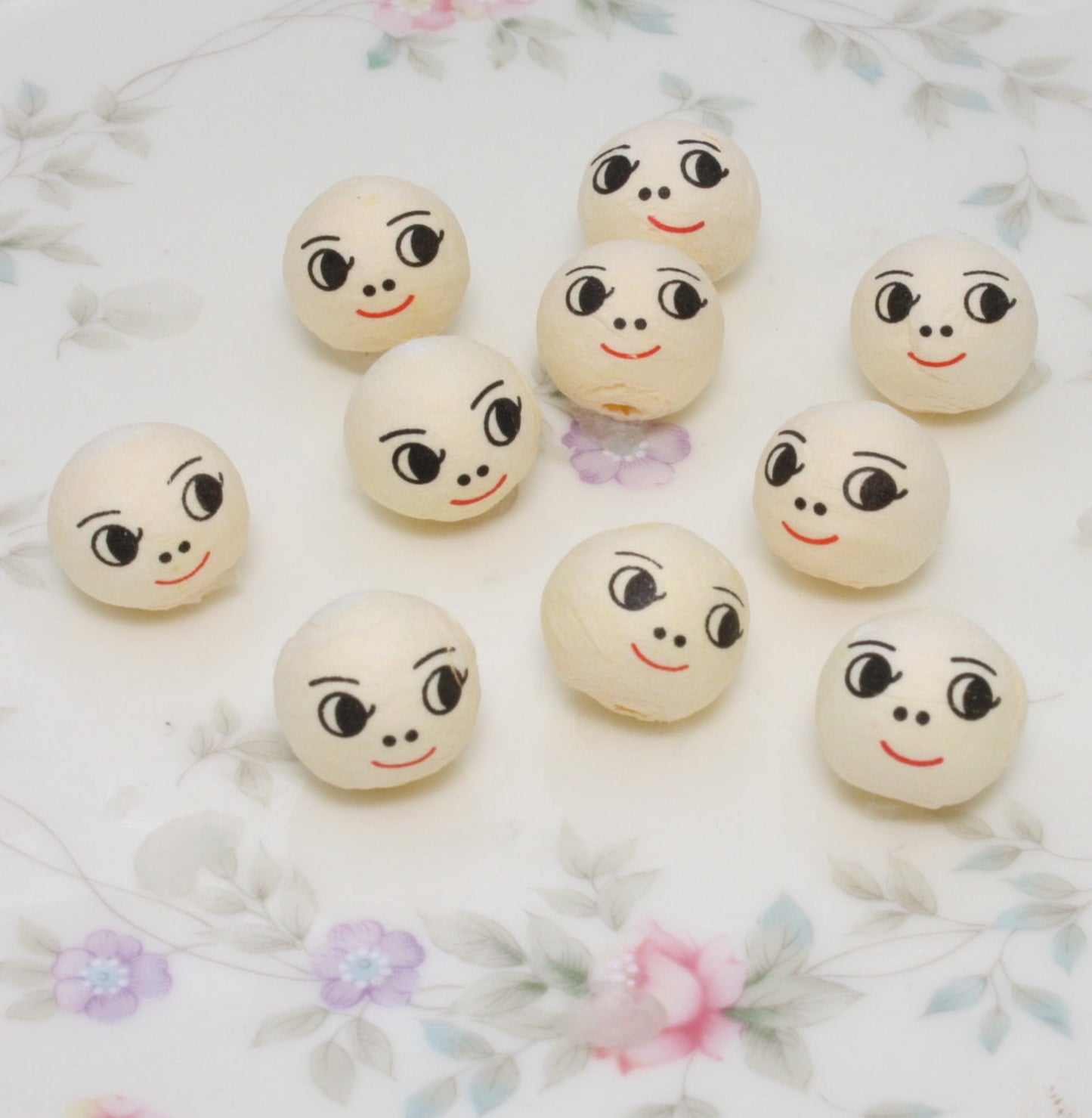 Doll Heads - 1/2" Spun Cotton with Faces - Set of 10 -703-0123