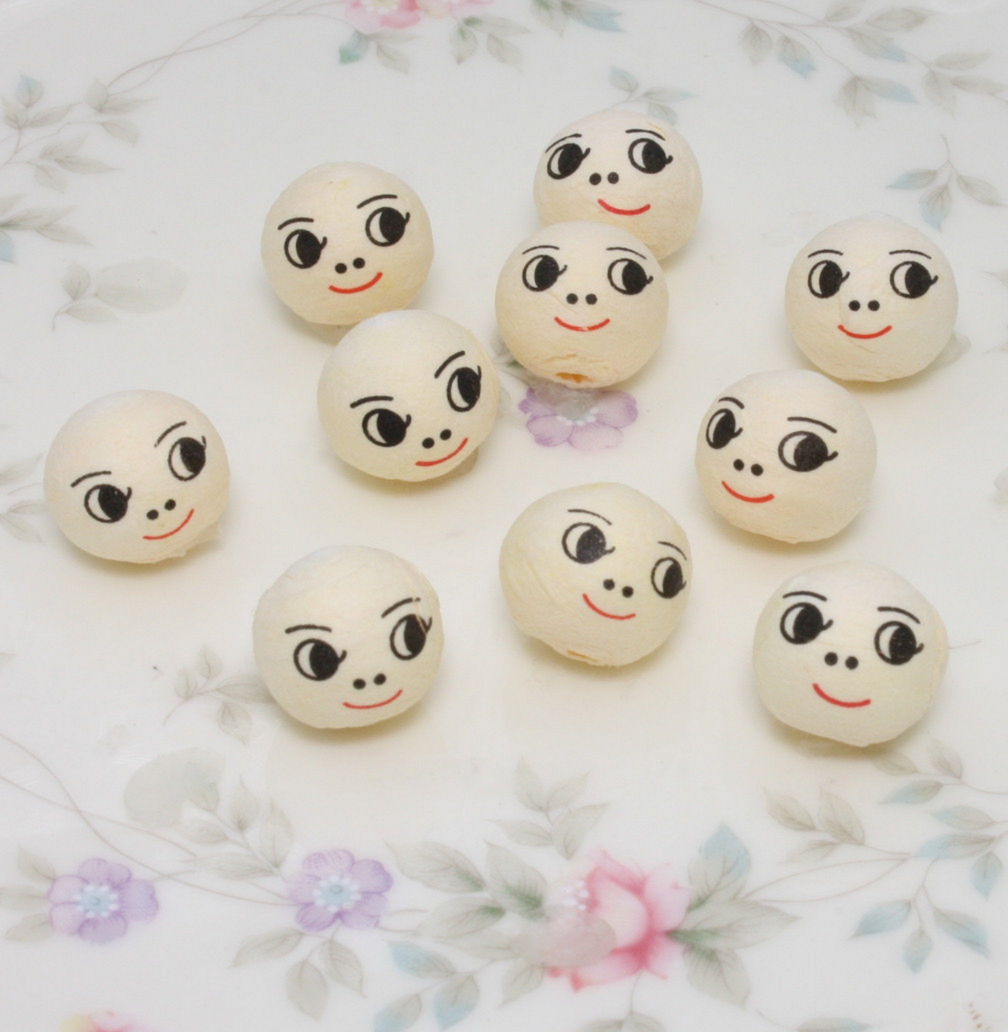 Doll Heads - 1/2" Spun Cotton with Faces - Set of 10 -703-0123
