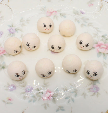 Doll Heads - 3/4" Spun Cotton with Faces - Set of 10 - 703-0183