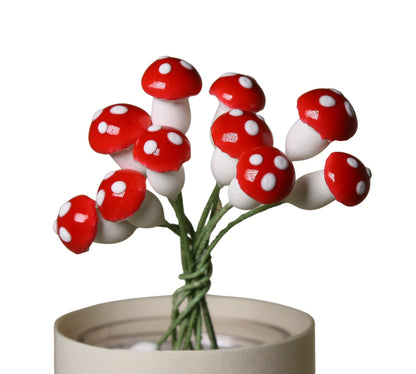 Red - Plaster - Small Mushrooms - Set of 10 - 3/8" - 703-0810
