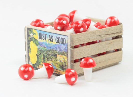Red - Little Plastic - Mushrooms, Single with base - Set of 10