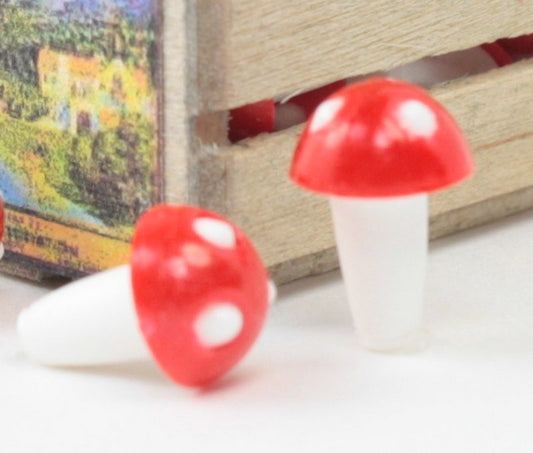 Red - Little Plastic - Mushrooms, Single with base - Set of 10
