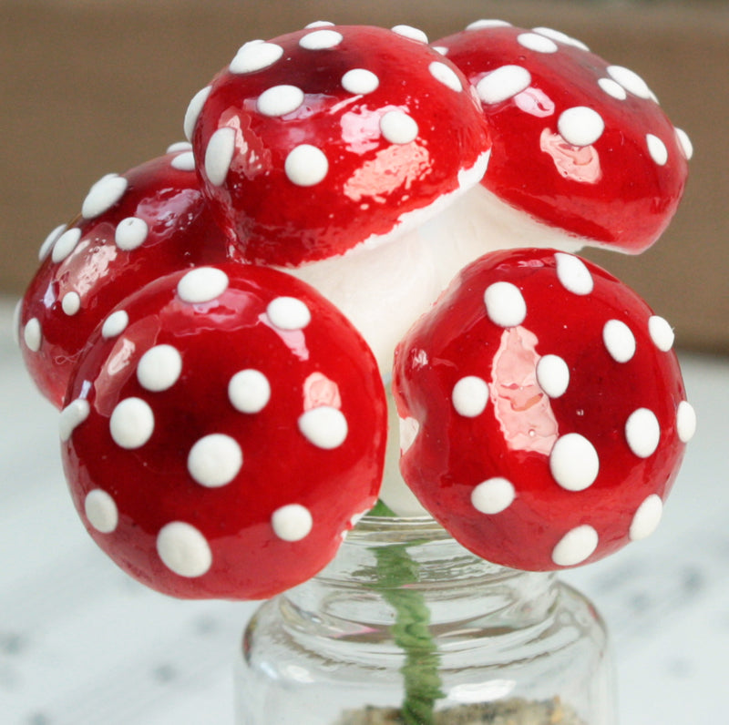 Red - Large Cotton Spun Mushrooms- Set of 10 - 5/8" - 703-1800