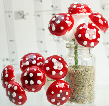 Red - Large Cotton Spun Mushrooms- Set of 10 - 5/8" - 703-1800