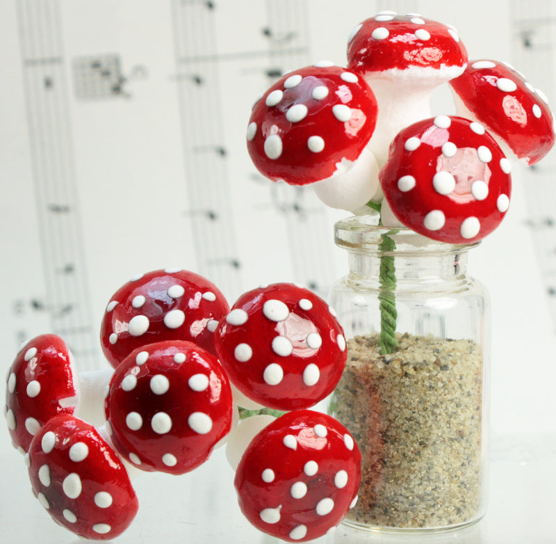 Red - Large Cotton Spun Mushrooms- Set of 10 - 5/8" - 703-1800