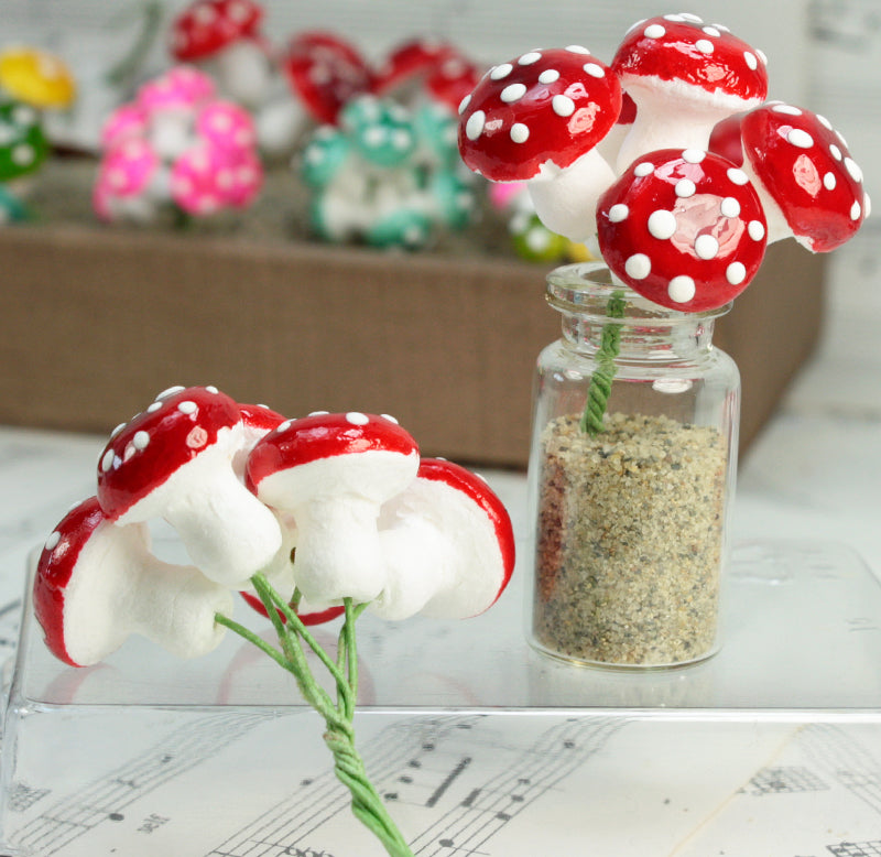 Red - Large Cotton Spun Mushrooms- Set of 10 - 5/8" - 703-1800