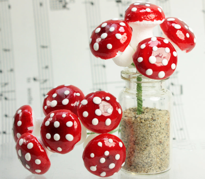 Red - Large Cotton Spun Mushrooms- Set of 10 - 5/8" - 703-1800